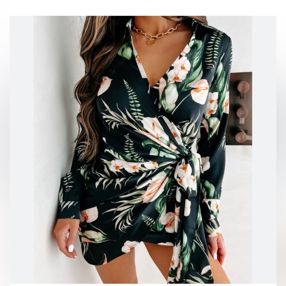Luxxel Tropical Palm wrap Dress